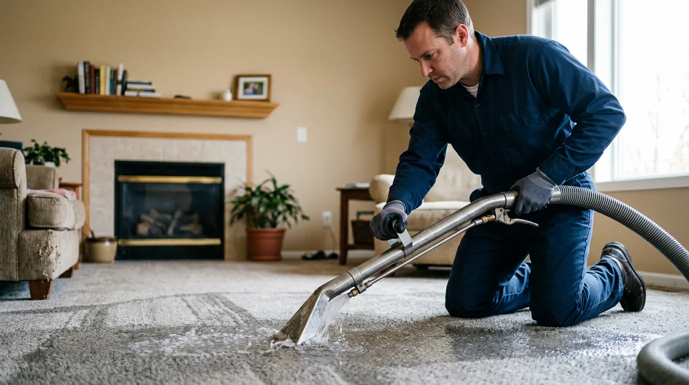 Water damage restoration technician working near Jackson, WI